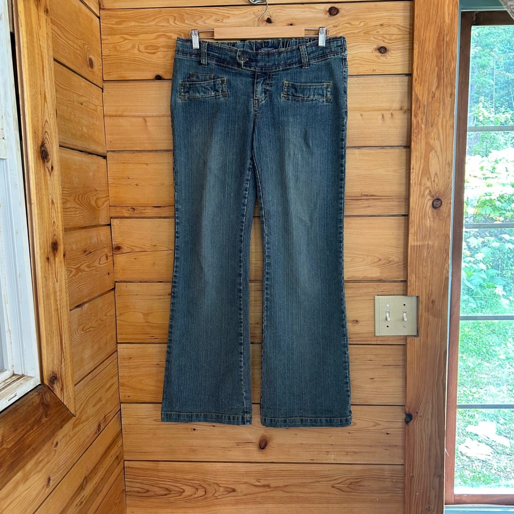 Vintage Maternity Jeans Petite Small Blue Low Rise Flare Bootcut Thyme Jeans